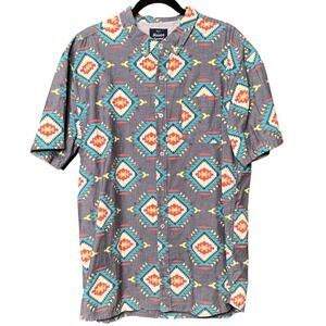 Western Aztec Massive Apparel Mens XXL Button Up Short Sleeve Gray Print Shirt
